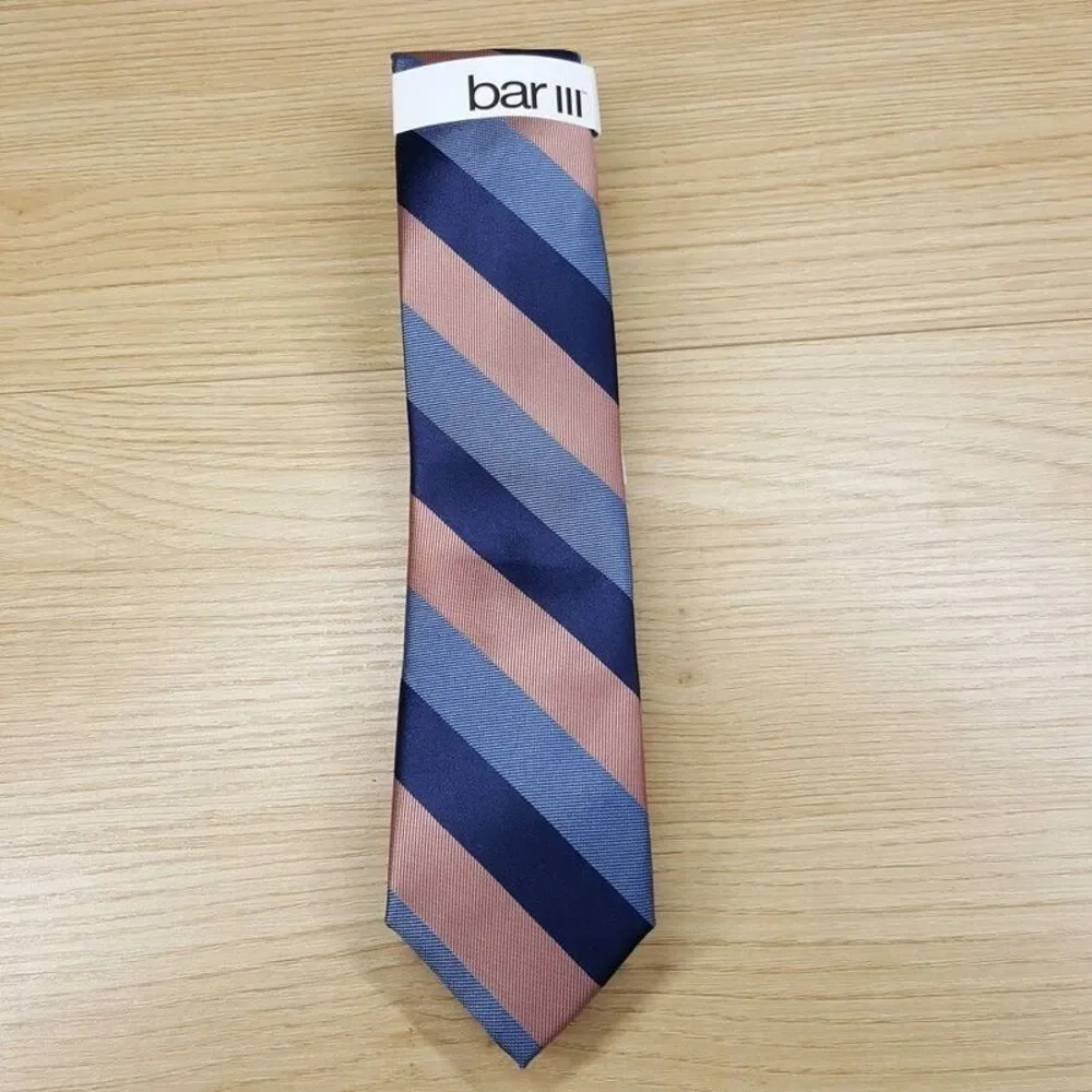 BAR III Mens Neck Tie Blue Coral Diagonal Stripe Modern Slim Classic Pointed